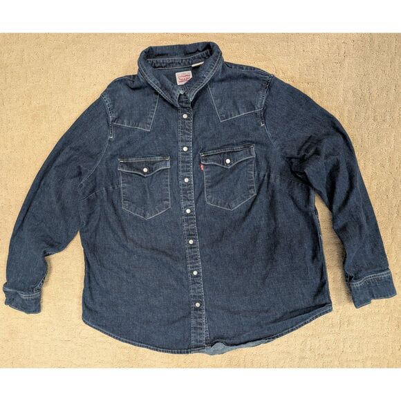 Levi's Pearl Snap Shirt Women Size 14-16 1X Blue Denim Long Sleeve - Picture 1 of 8